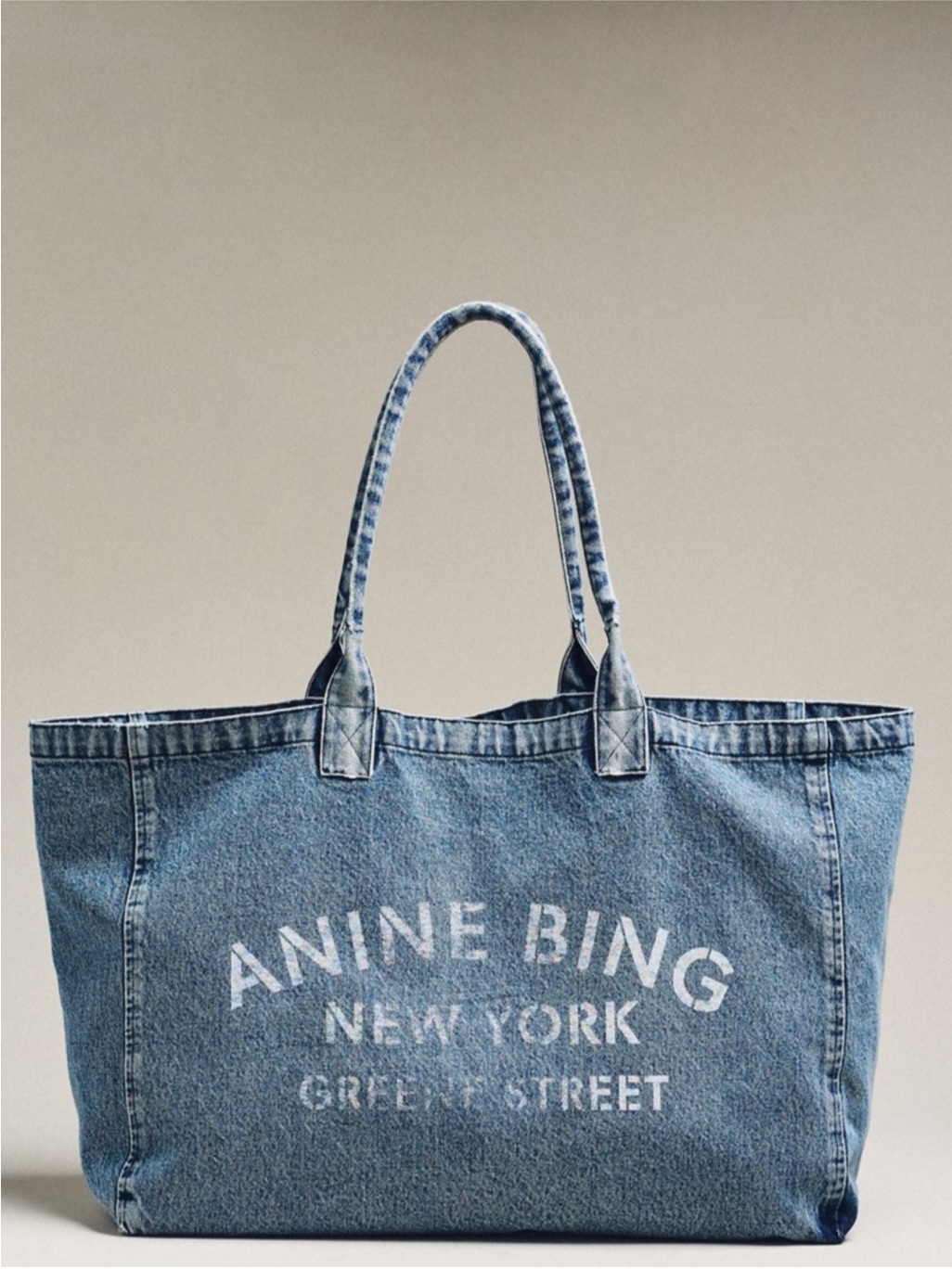 Anine Bing Leo Blue Denim Logo Tote